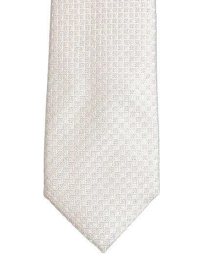Men Off White Silk Woven Adjustable Tied Necktie Tie