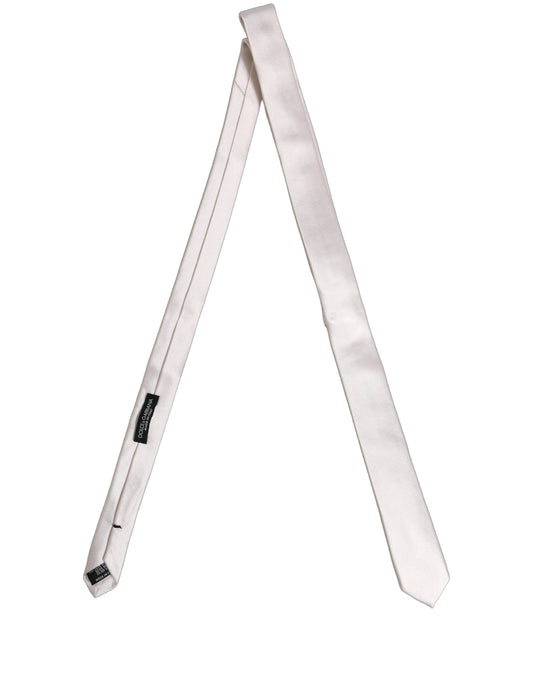 Men Off White Silk Satin Adjustable Tied Necktie Tie