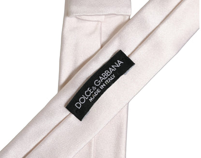 Men Off White Silk Satin Adjustable Tied Necktie Tie