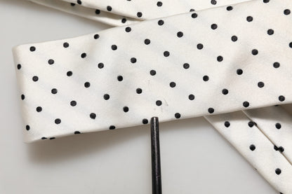 Men White Silk Polka Dot Adjustable Tied Necktie Tie