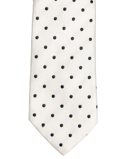 Men White Silk Polka Dot Adjustable Tied Necktie Tie