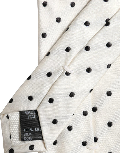 Men White Silk Polka Dot Adjustable Tied Necktie Tie