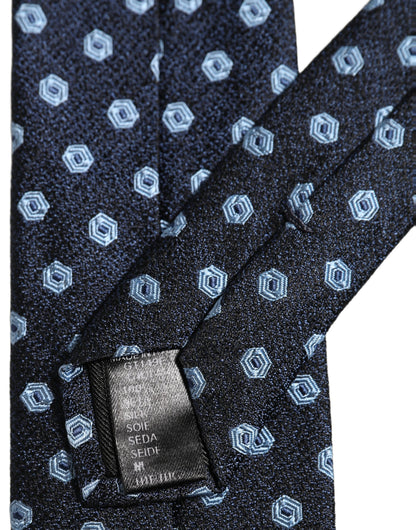 Men Blue Silk Geometric Adjustable Tied Necktie Tie