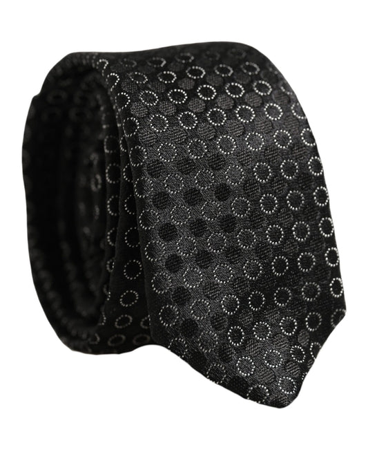 Men Black Silk Geometric Adjustable Tied Necktie Tie