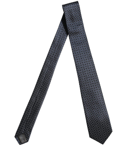 Men Blue Silk Geometric Adjustable Tied Necktie Tie