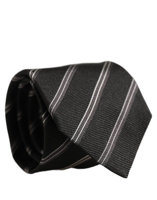 Men Black Silk Stripes Adjustable Tied Necktie Tie