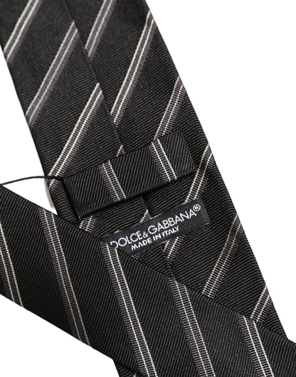 Men Black Silk Stripes Adjustable Tied Necktie Tie