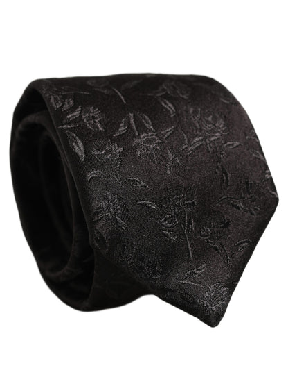 Black Silk Floral Jacquard Adjustable Tied Necktie Tie