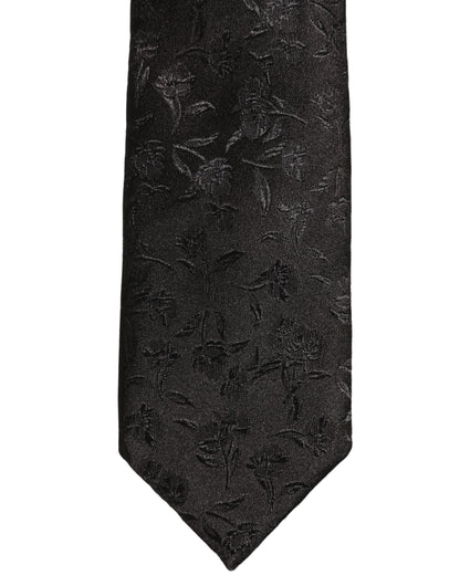 Black Silk Floral Jacquard Adjustable Tied Necktie Tie