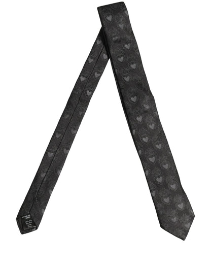 Men Black Silk Sacred Heart Adjustable Tied Necktie Tie