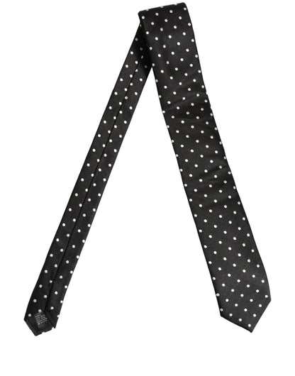 Black White Polka Dots Silk Adjustable Tied Necktie Tie