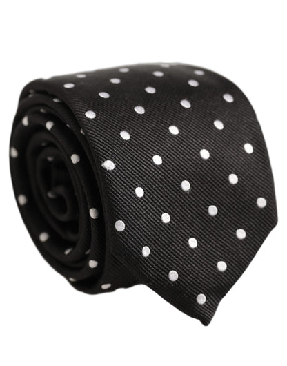 Black White Polka Dots Silk Adjustable Tied Necktie Tie