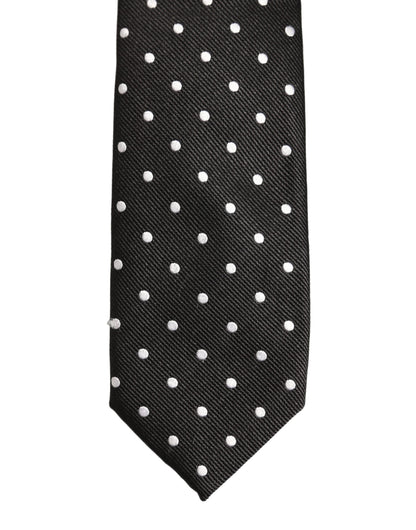 Black White Polka Dots Silk Adjustable Tied Necktie Tie