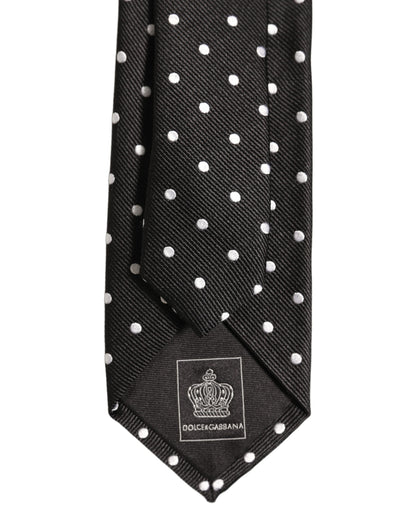 Black White Polka Dots Silk Adjustable Tied Necktie Tie
