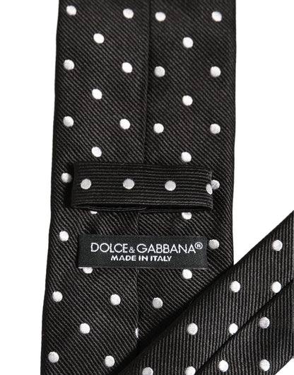 Black White Polka Dots Silk Adjustable Tied Necktie Tie