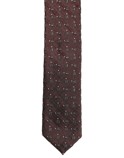 Men Burgundy Geometric Silk Adjustable Tied Necktie Tie