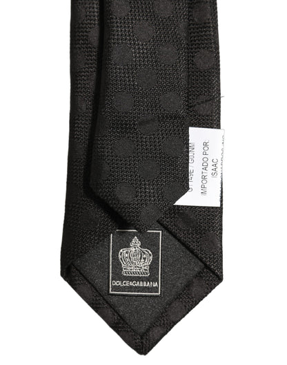 Black Polka Dot Jacquard Silk Adjustable Tied Necktie Tie