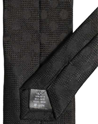 Black Polka Dot Jacquard Silk Adjustable Tied Necktie Tie