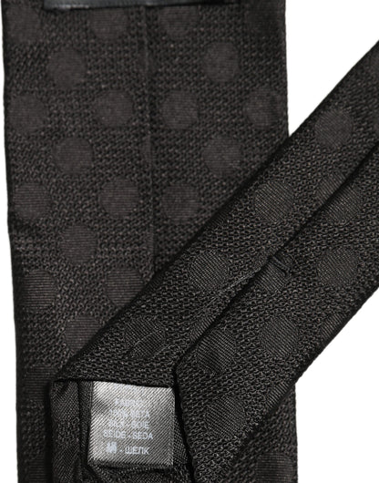 Black Polka Dot Jacquard Silk Adjustable Tied Necktie Tie