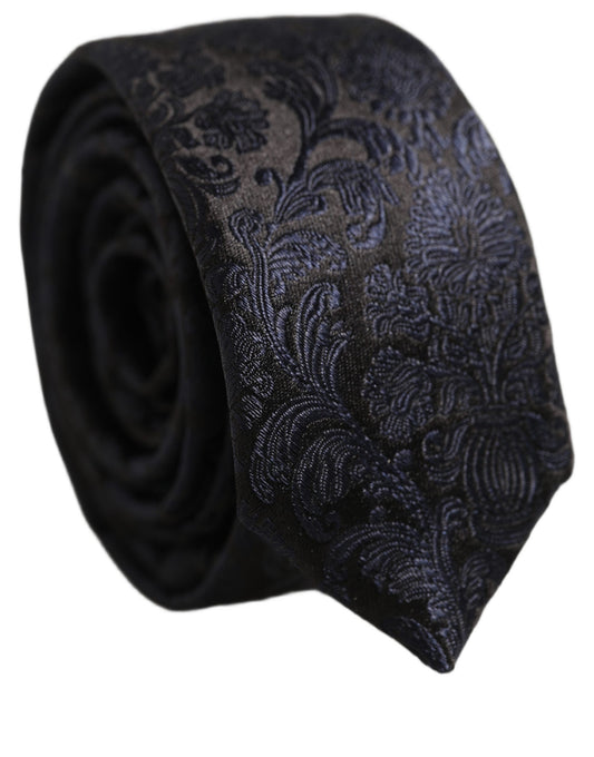 Men Dark Blue Floral Jacquard Adjustable Tied Necktie Tie