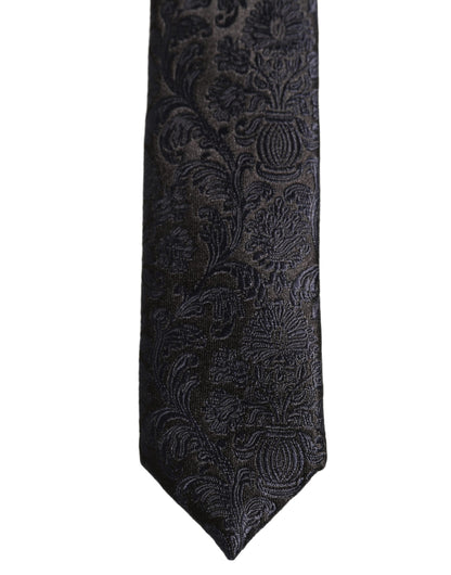 Men Dark Blue Floral Jacquard Adjustable Tied Necktie Tie