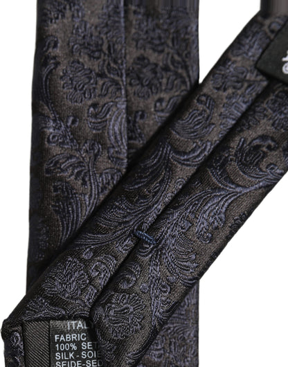 Men Dark Blue Floral Jacquard Adjustable Tied Necktie Tie