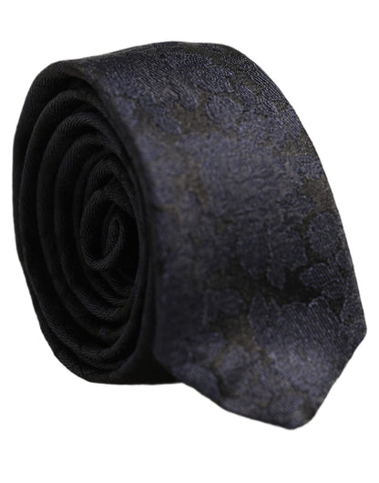 Men Black Floral Jacquard Adjustable Tied Necktie Tie