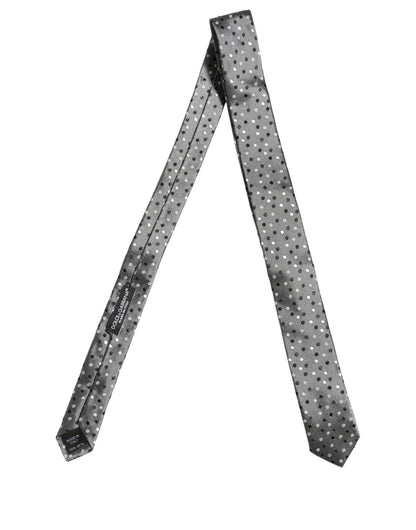 Men Gray Polka Dot Silk Adjustable Tied Necktie Tie