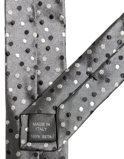 Men Gray Polka Dot Silk Adjustable Tied Necktie Tie