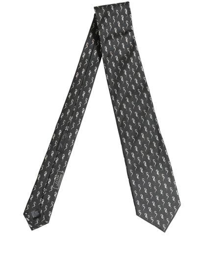 Men Black Seahorse Silk Adjustable Tied Necktie Tie