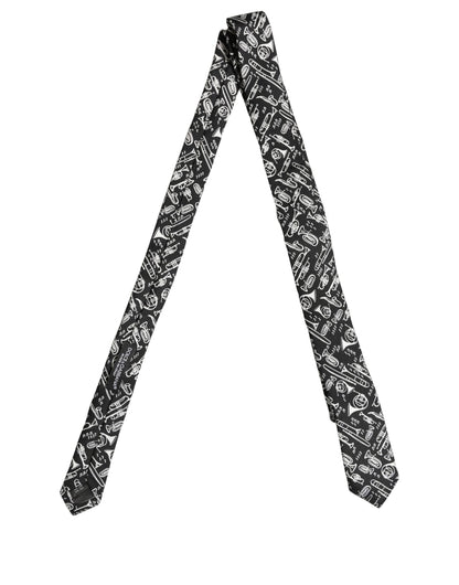Black Musical Instrument Silk Adjustable Tied Necktie Tie