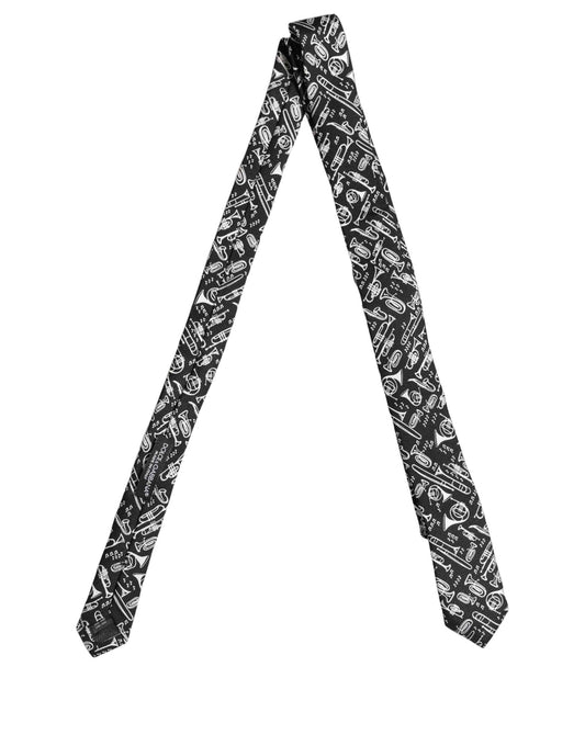 Black Musical Instrument Silk Adjustable Tied Necktie Tie