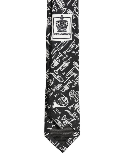 Black Musical Instrument Silk Adjustable Tied Necktie Tie