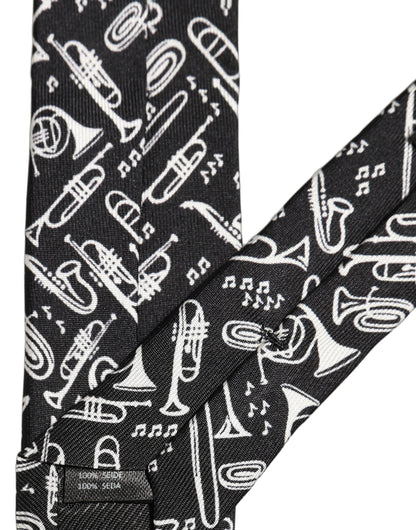 Black Musical Instrument Silk Adjustable Tied Necktie Tie