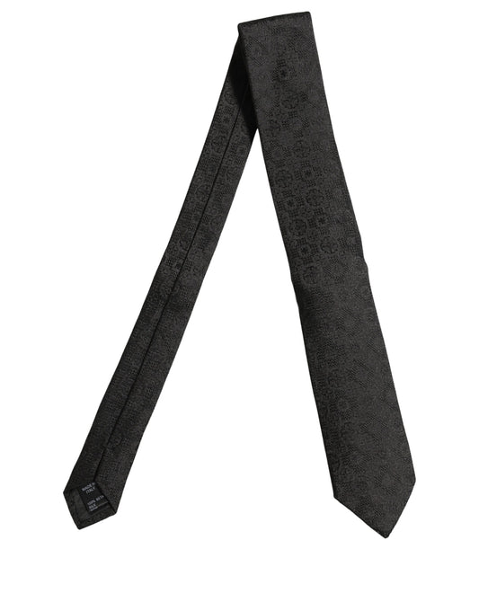 Men Black Silk Geometric Adjustable Tied Necktie Tie