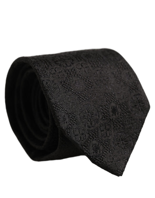 Men Black Silk Geometric Adjustable Tied Necktie Tie