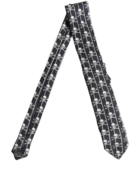 Men Black Silk Skull Fantasy Adjustable Tied Necktie Tie