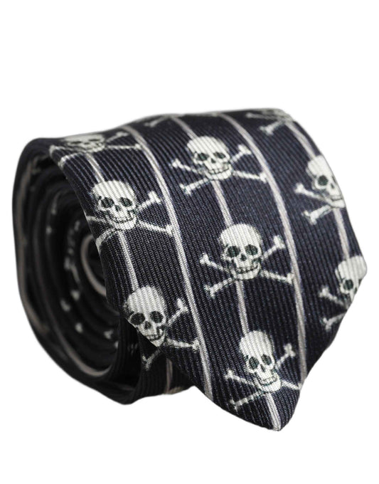 Men Black Silk Skull Fantasy Adjustable Tied Necktie Tie