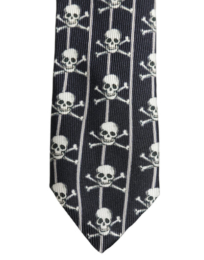 Men Black Silk Skull Fantasy Adjustable Tied Necktie Tie