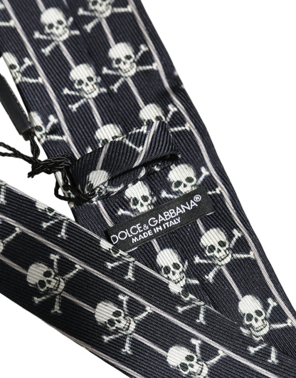 Men Black Silk Skull Fantasy Adjustable Tied Necktie Tie