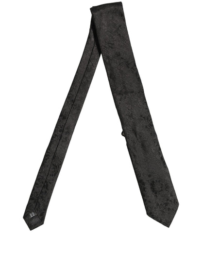 Men Black Silk Tonal Floral Adjustable Tied Necktie Tie