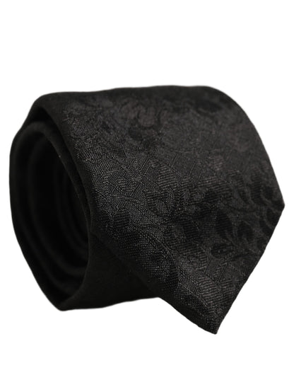 Men Black Silk Tonal Floral Adjustable Tied Necktie Tie