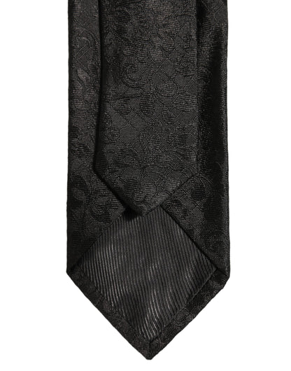 Men Black Silk Tonal Floral Adjustable Tied Necktie Tie