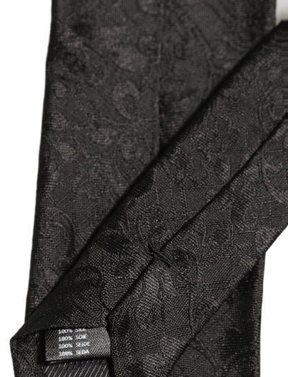 Men Black Silk Tonal Floral Adjustable Tied Necktie Tie