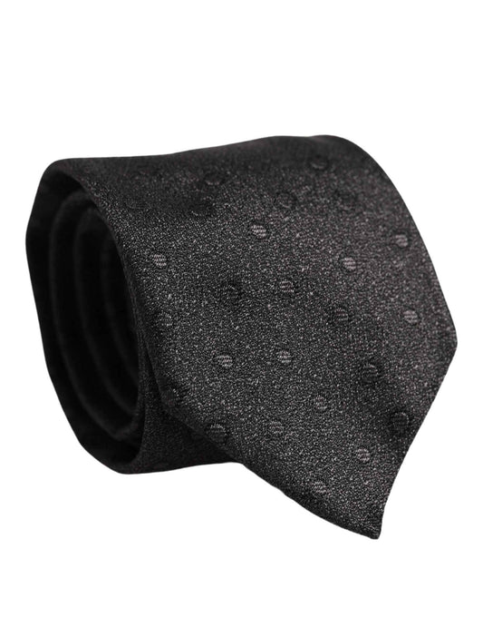 Men Black Polka Dot Silk Adjustable Tied Necktie Tie