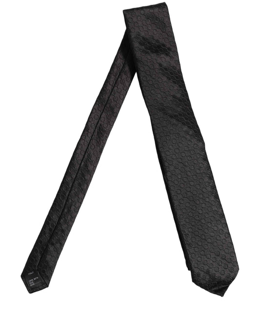 Men Black Silk Geometric Adjustable Tied Necktie Tie