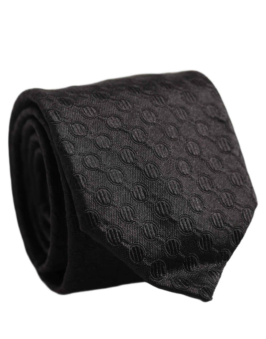 Men Black Silk Geometric Adjustable Tied Necktie Tie