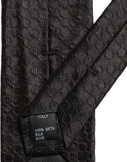 Men Black Silk Geometric Adjustable Tied Necktie Tie