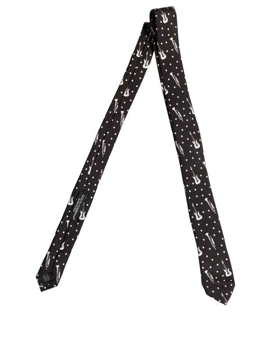 Black Musical Instrument Silk Adjustable Tied Necktie Tie