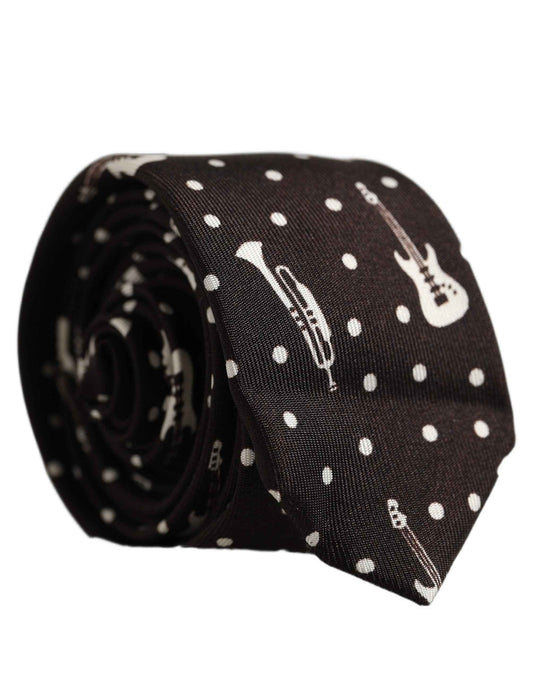 Black Musical Instrument Silk Adjustable Tied Necktie Tie